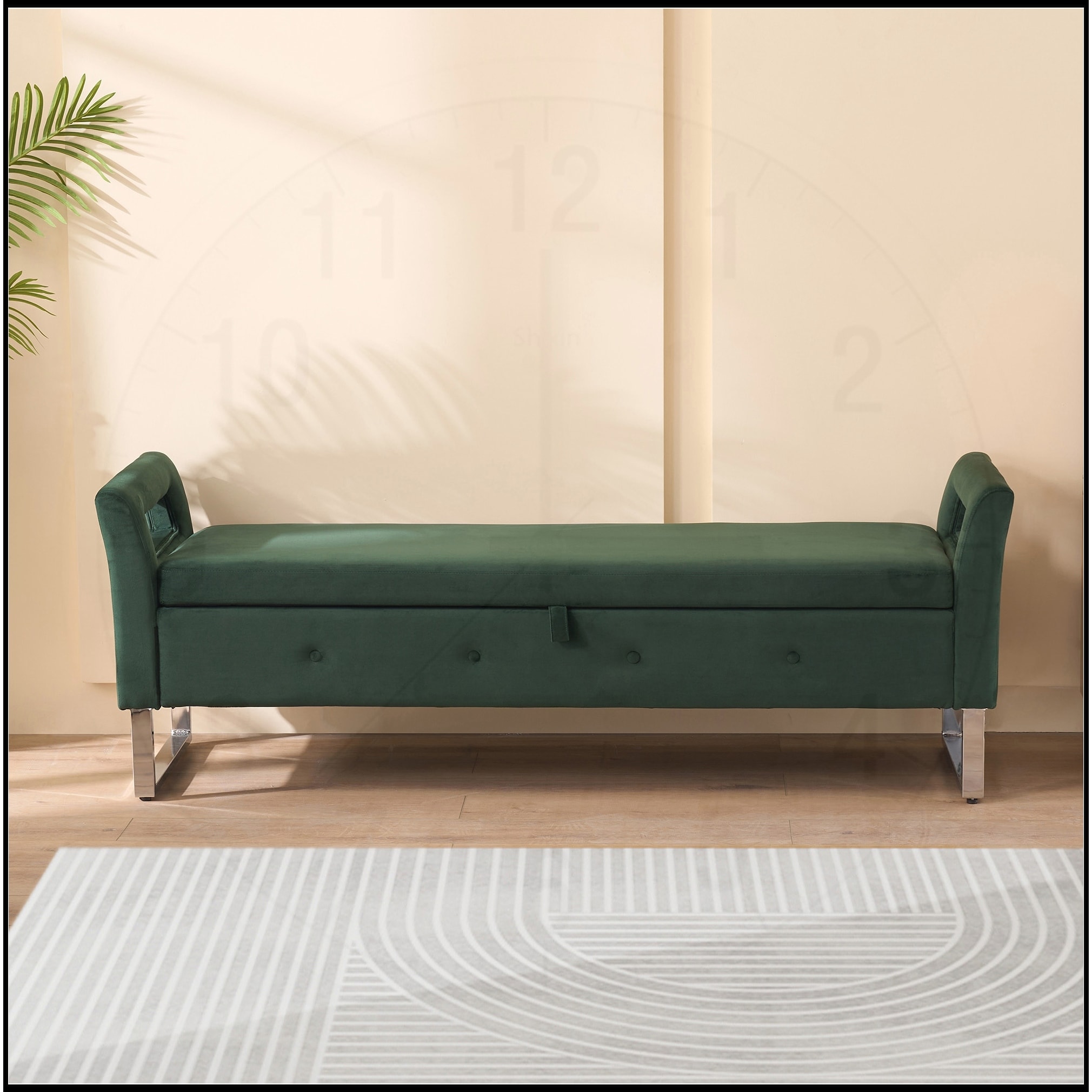 67.91"Wide Velvet Storage Soft Bench with Armrests