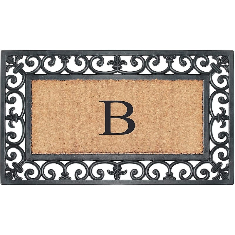 A1HC Rubber and Coir Paisley Border Monogrammed Outdoor Doormat Black, 18"X30" - B