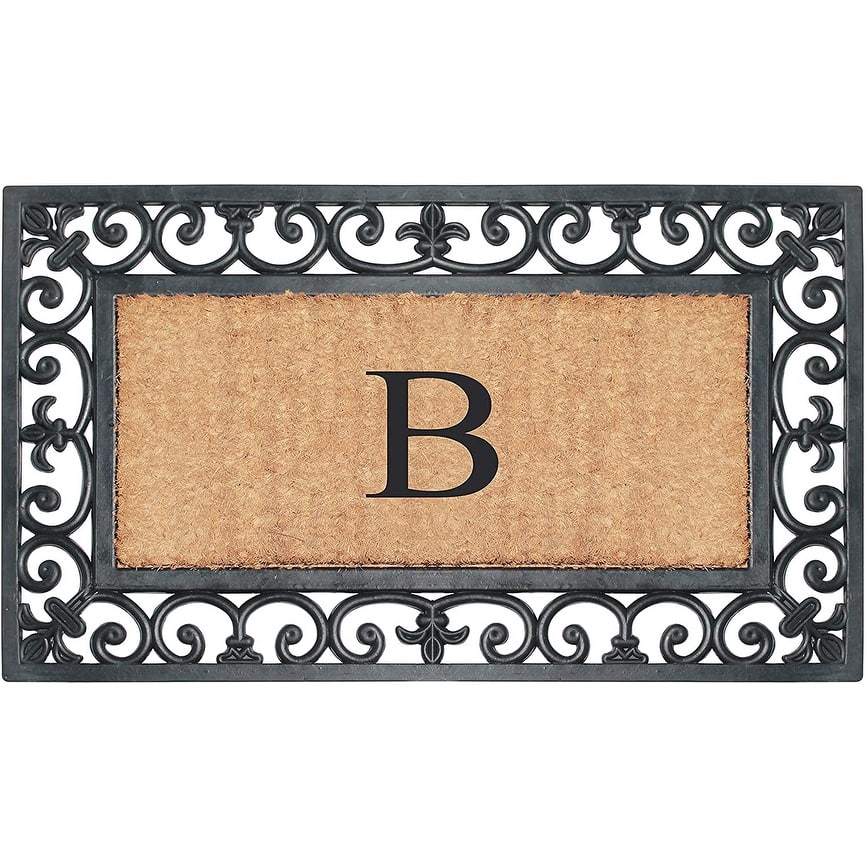 A1HC Rubber and Coir Paisley Border Monogrammed Outdoor Doormat Black, 18"X30"