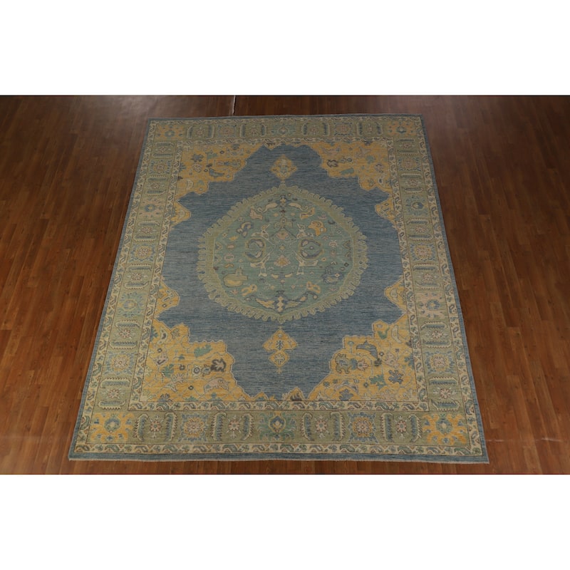 Hand Knotted Oriental 100% Wool Carpet Transitional Medallion Navy Blue & Blues Oushak Area Rug - 10' 2'' X 8' 4''