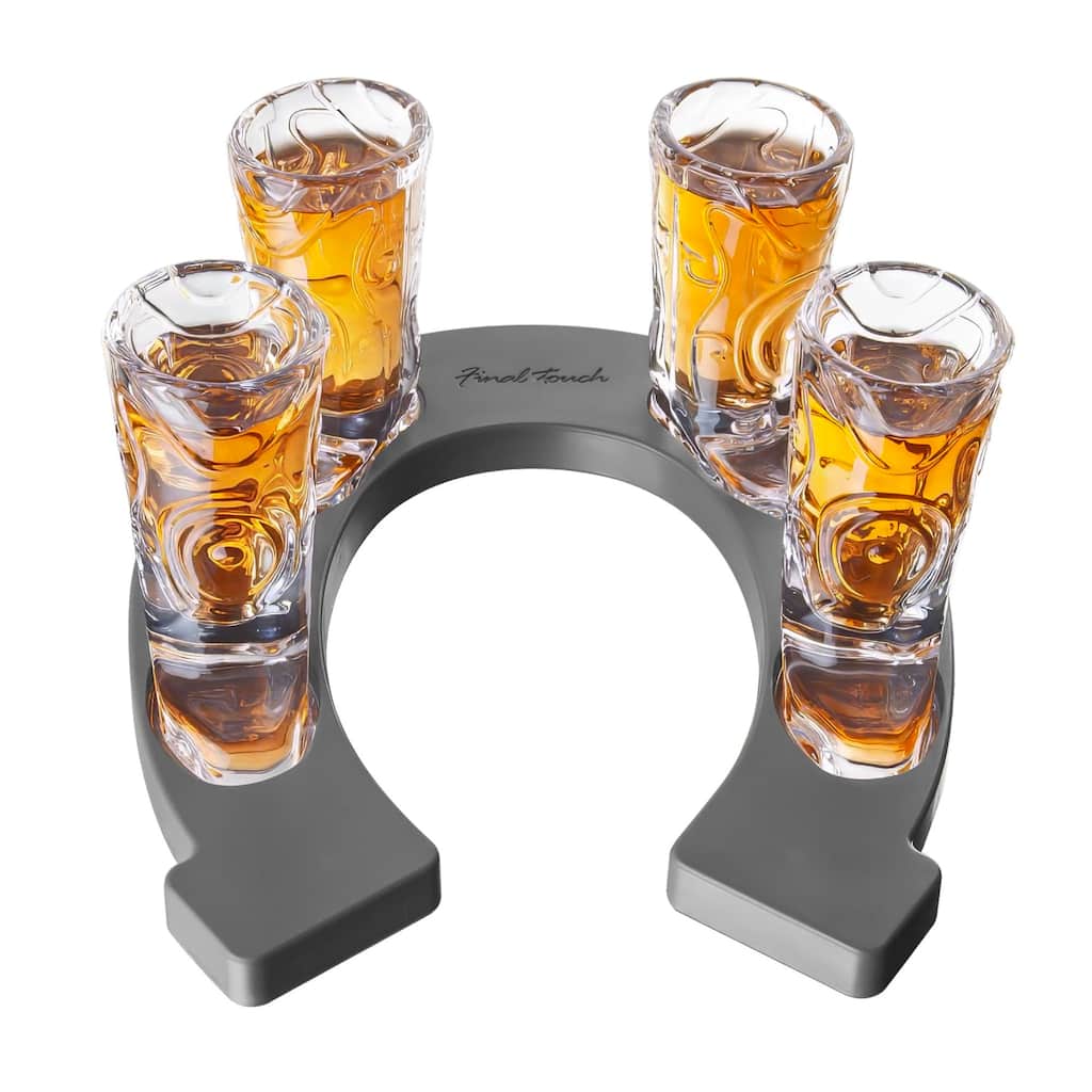Final Touch Horseshoe Boot Shot Glass Set 4x1oz Cowgirl Western Tray