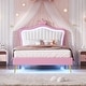 preview thumbnail 2 of 16, Twin Size Upholstered Platform Bed with Included LED Lights and Crown Headboard for Elegance