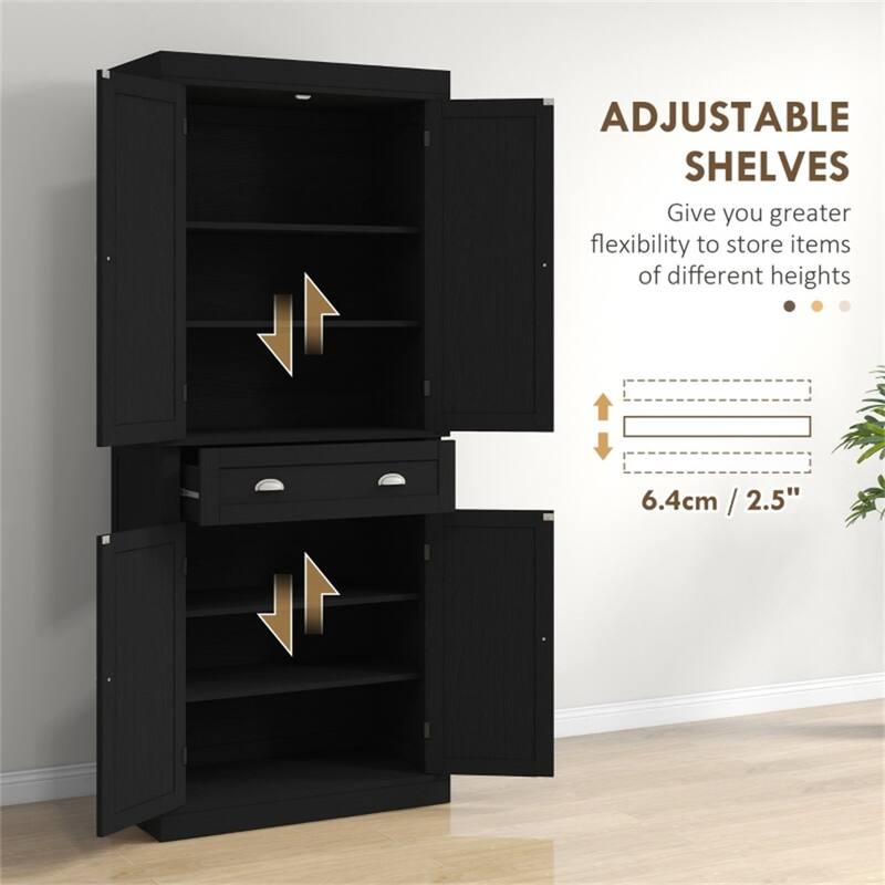 Wood Grain Pantry Cabinet with Drawer and Adjustable Shelves - 30" W x 16" D x 72" H
