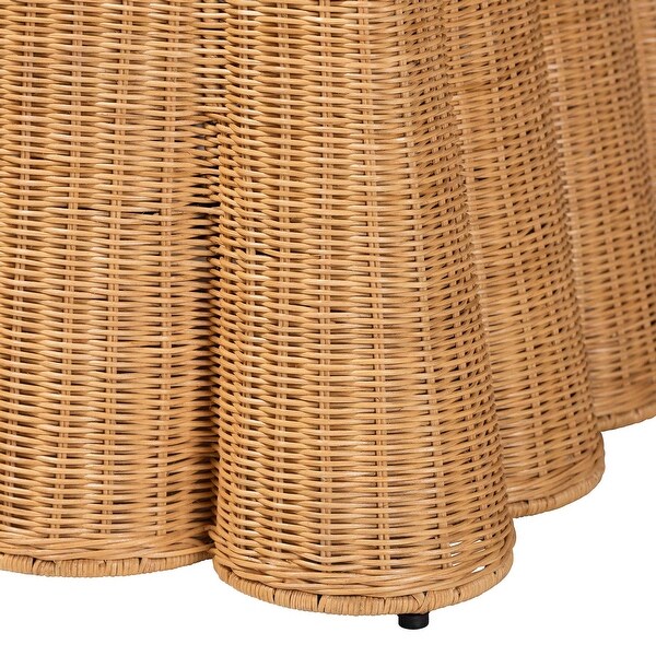 Palm Scallop Natural Rattan Ottoman with Cushion undefined