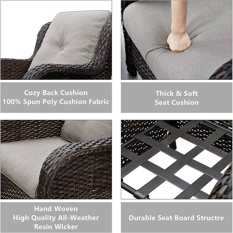 Gymojoy Outdoor 3-Seat Sofa Pario Chair Coffee Table with Cushion