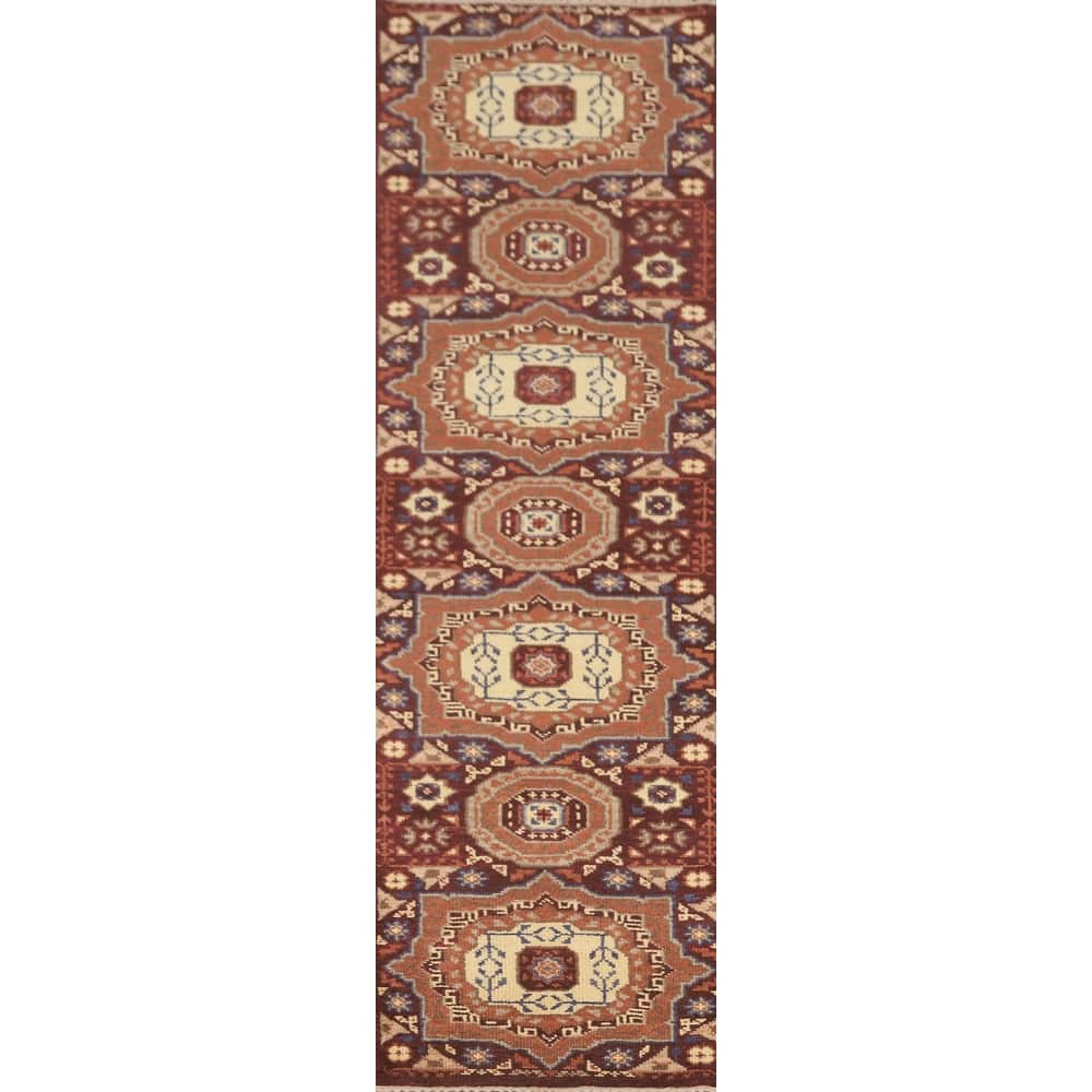 Geometric Kazak Runner Rug Handmade Hallway Wool Carpet - 2'6" x 9'7"