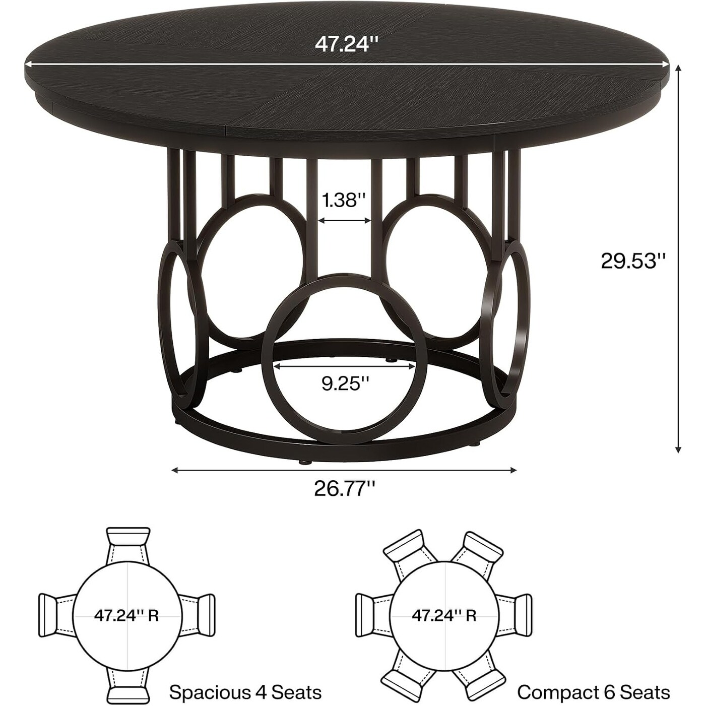 Room Seat Round Table Dimensions 47undefined Round Dining Table
