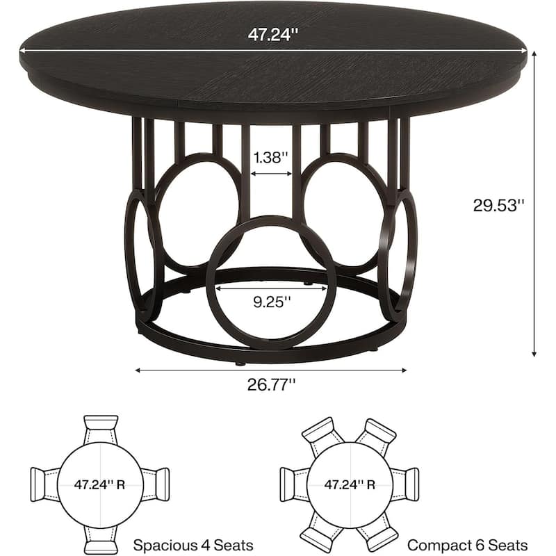 47” Round Dining Table for 4-6 with Sturdy Metal Base for Dining Room