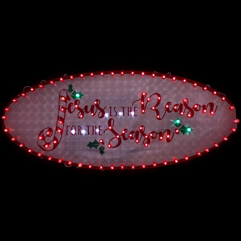 43" LED Lighted Holographic Jesus is the Reason Outdoor Christmas Sign - Red