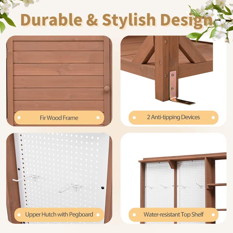 Roomfitters Fir Wood Potting Bench with Hutch, 4 Shelves, storage units, Cabinet & Pegboard Hooks, Outdoor Garden Work Table