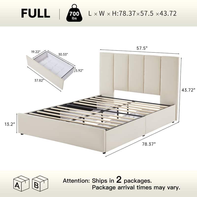 Plywood Frame Platform Bed with Storage Drawers