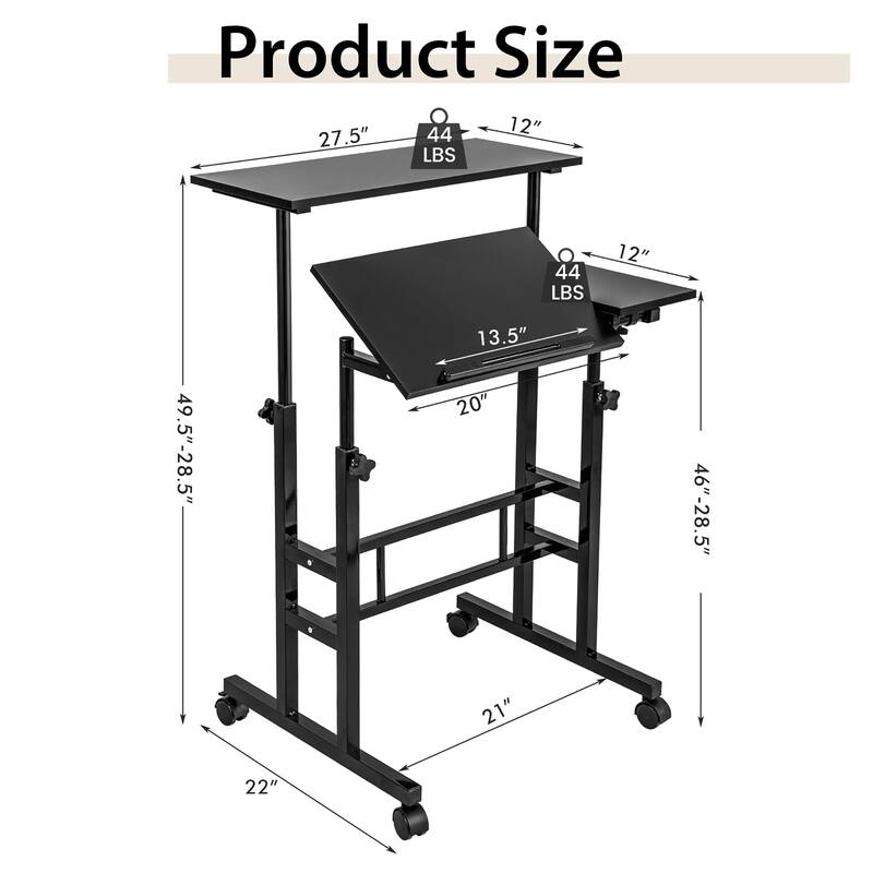 Costway Mobile Stand up Desk Adjustable Computer Desk Tilting - See Details