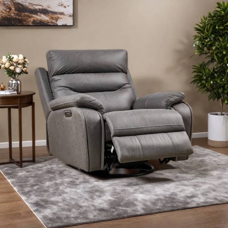Dual Motor Power Swivel Recliner with 240° Rotation, Adjustable Headrest, USB Charging, Infinite Recline & Footrest - Gray