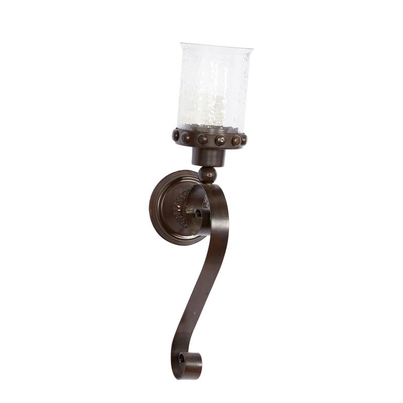 Brown Metal Studded Pillar Scroll Wall Sconce - 6 x 5 x 20