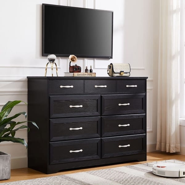 9 Drawers Dresser Black Wood Cabinet White Antique Handles Bedroom - Bed  Bath & Beyond - 39475386