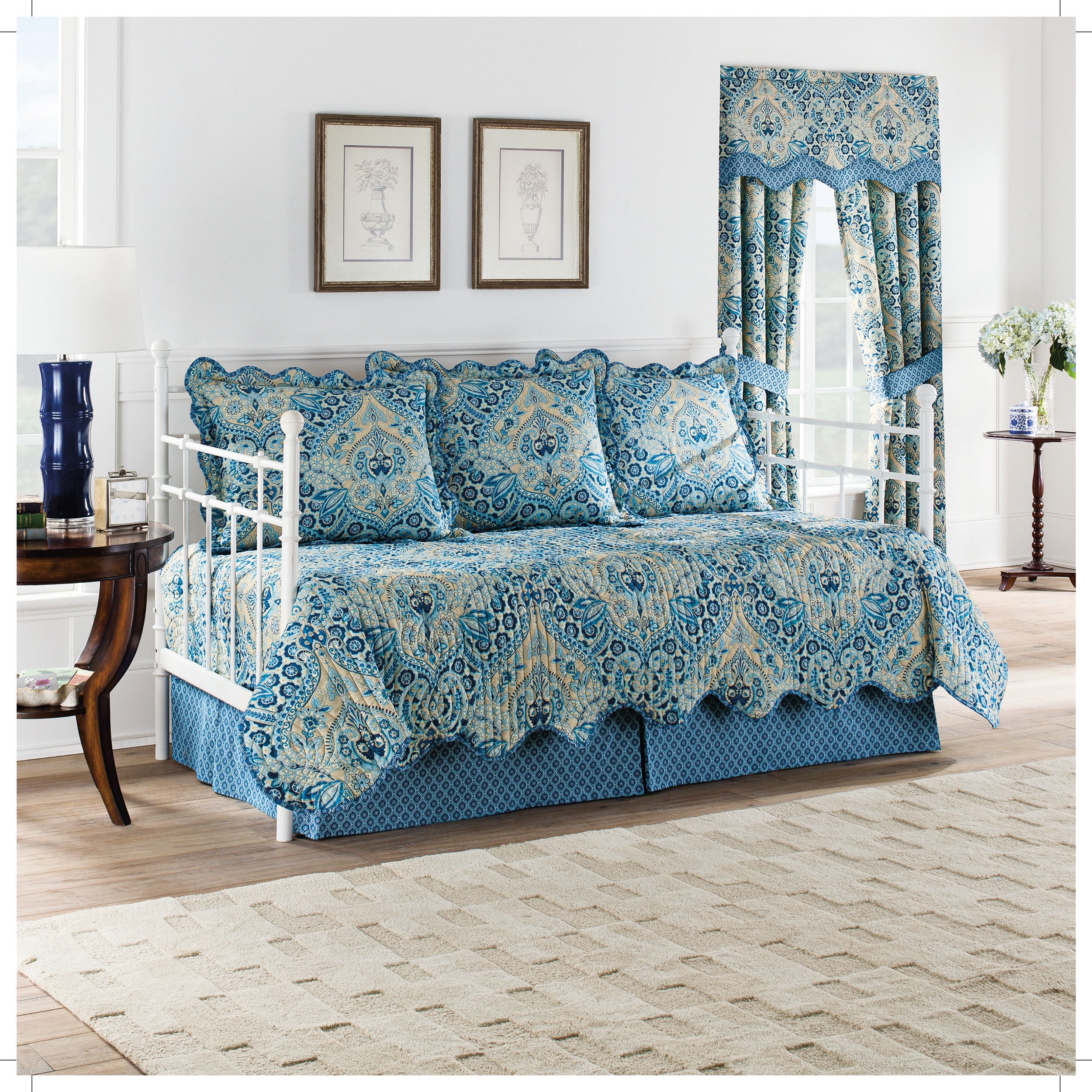 Waverly Moonlit Shadows Reversible 5 Piece Quilt Daybed Lapis 105x54 eBay