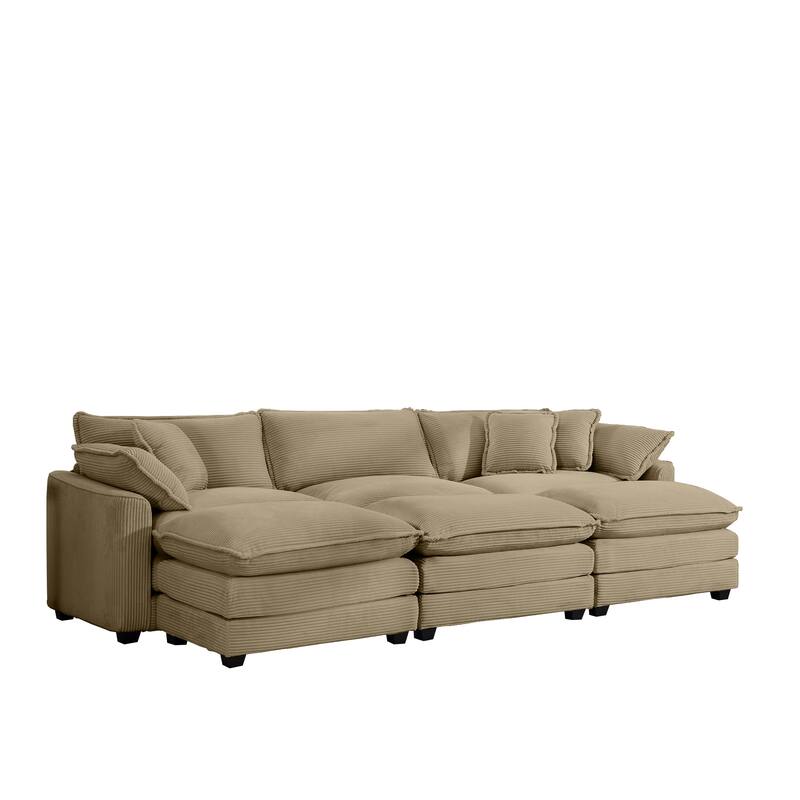 Oversized Corduroy Cloud Upholstered Modular Sleeper Sofa with 3 Removable Ottoman and 5 Pillows