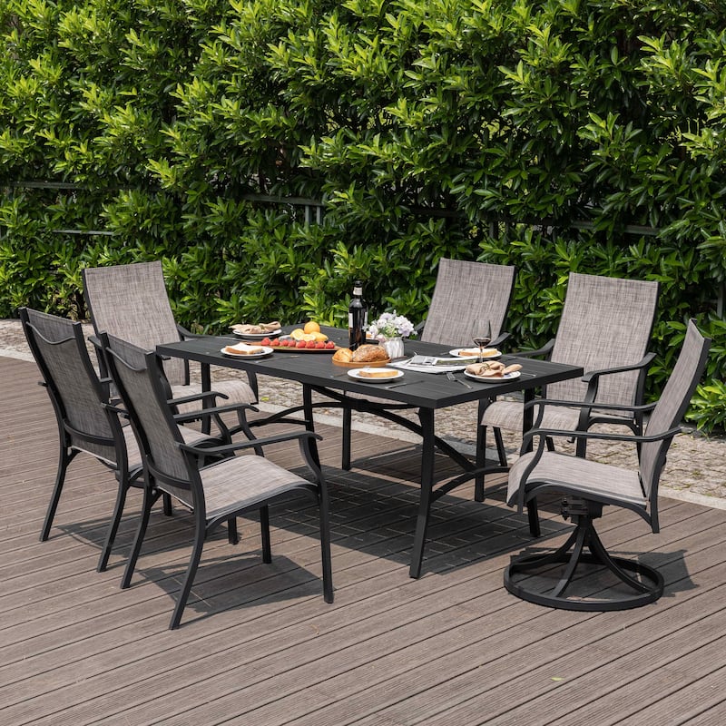 7-Piece Outdoor Dining Set with Textilene Stationary and Swivel Chairs