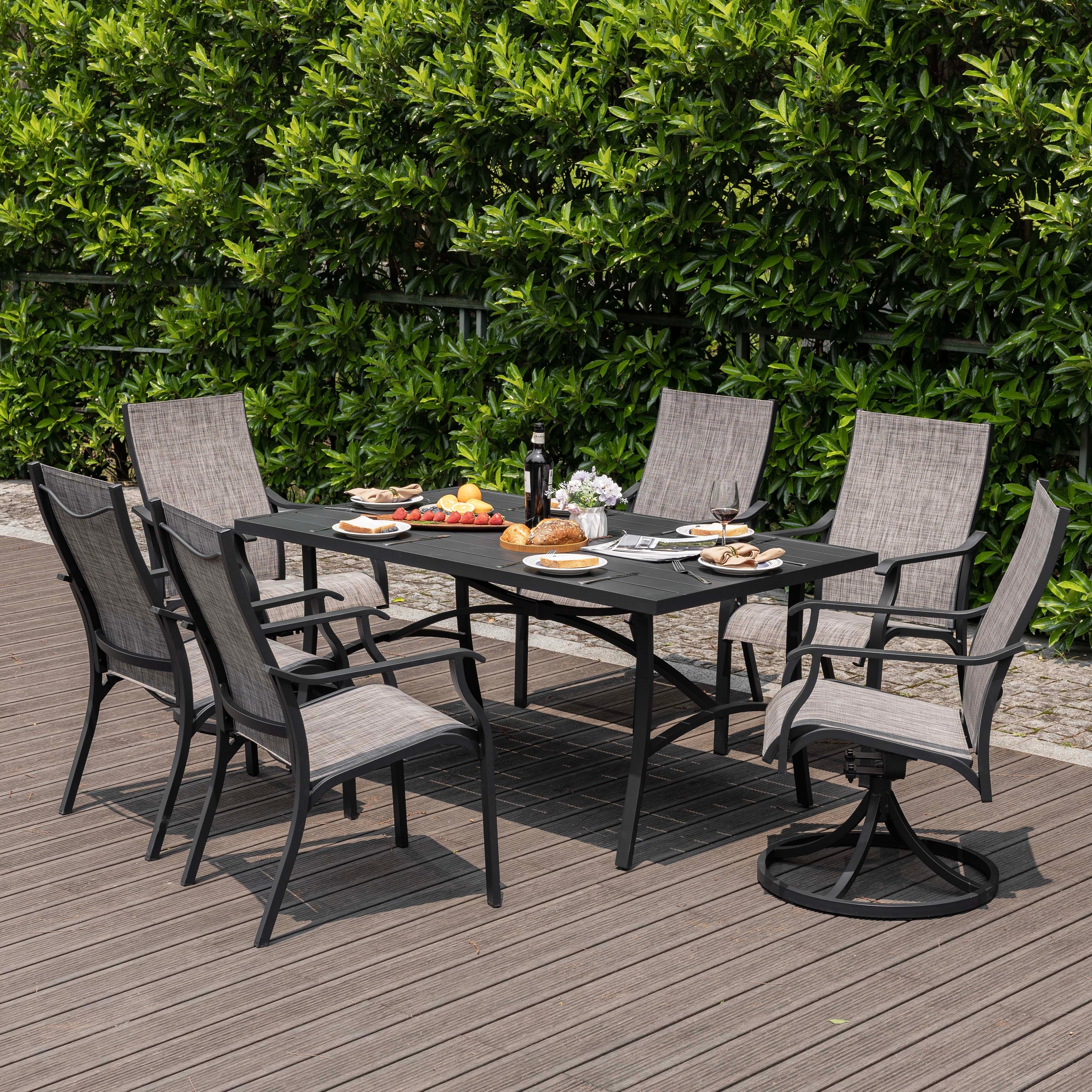 Nuu Garden Aluminum Textilene Outdoor Dining Set with Swivel Chairs