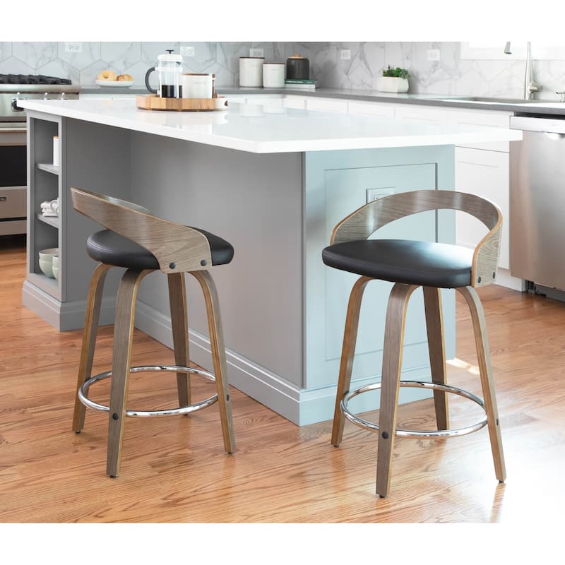Carson Carrington Stavanger 24" Fixed-Height Counter Stool with Bent Wood Legs & Round Footrest (Set of 2)