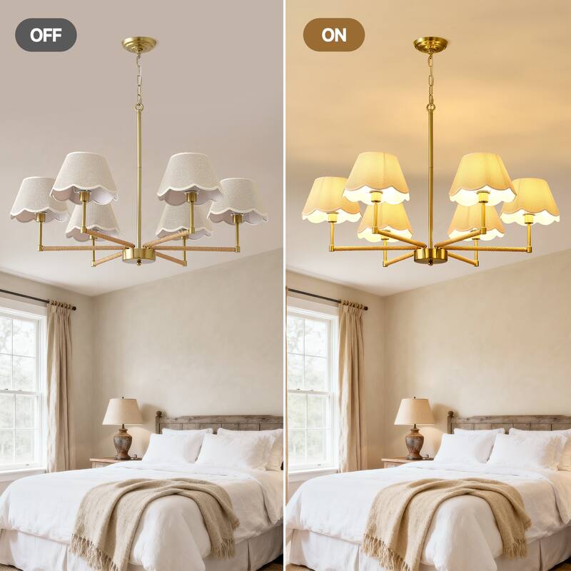 6-Light Rope + Fabric shade Chandelier,Gold Chandelier,Romantic Golden,Adjustable Pendant Lights Project Lighting - Gold