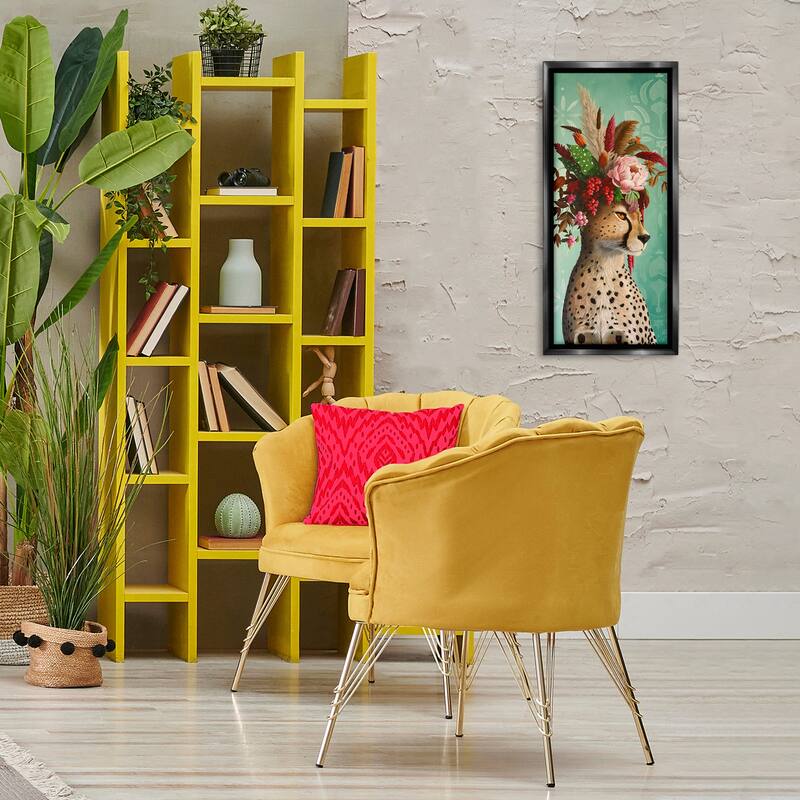 Stupell Elegant Leopard with Flower Arrangement Framed Floater Canvas Wall Art Design By Heather Gauthier