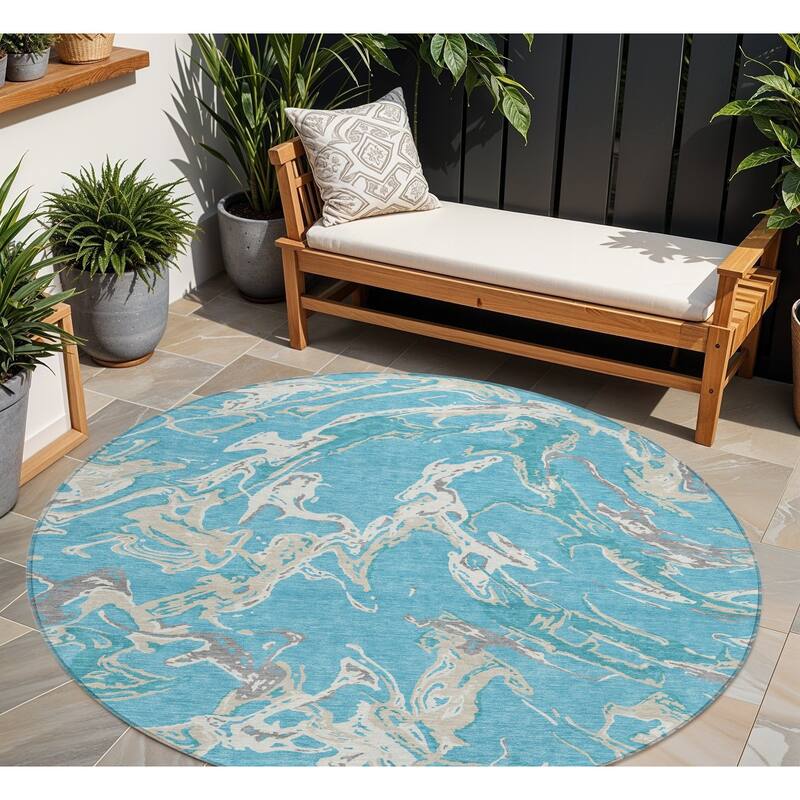 HomeRoots Abstract Transitional Rectangle Outdoor Rug - 8' Round