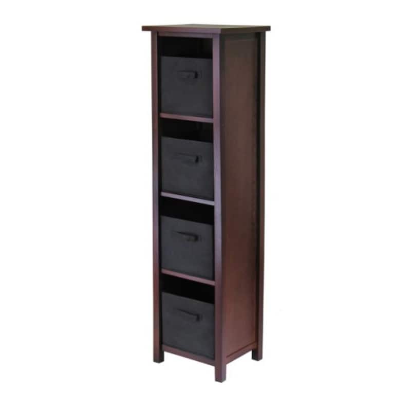Verona 5-Pc Storage Shelf with 4 Foldable Fabric Baskets, Walnut and Black - 16.38 x 12.99 x 55.98 inches - Walnut-Black