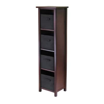 Verona 5-Pc Storage Shelf with 4 Foldable Fabric Baskets, Walnut and Black - 16.38 x 12.99 x 55.98 inches