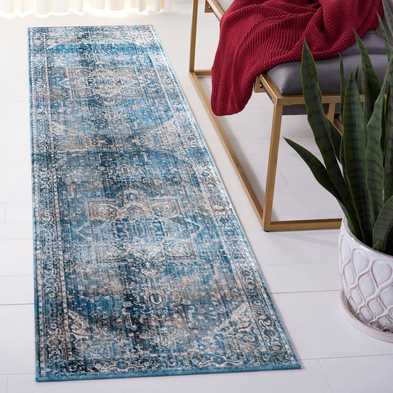 SAFAVIEH Vintage Persian Gertrude Oriental Medallion Rug - 2'2" x 12' Runner - Rust/Navy