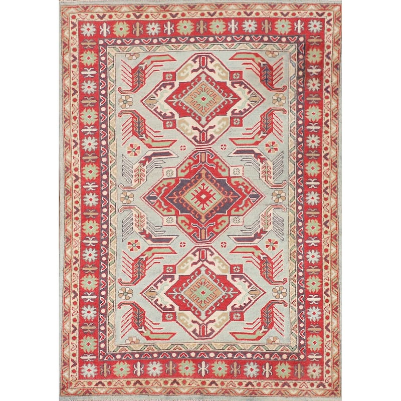 Oriental Blue Kazak Area Rug Hand-Knotted Wool Carpet - 3'8" x 5'8"