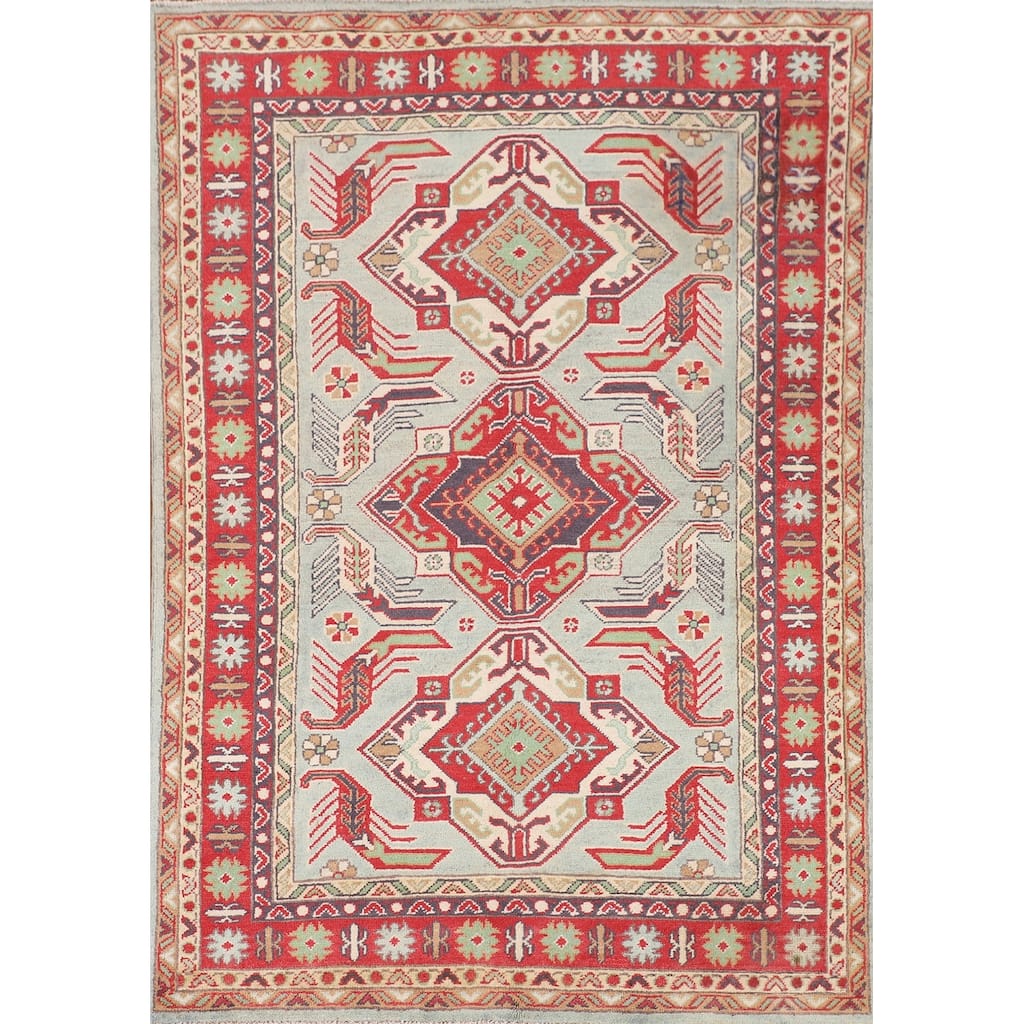 Oriental Blue Kazak Area Rug Hand-Knotted Wool Carpet - 3'8" x 5'8"