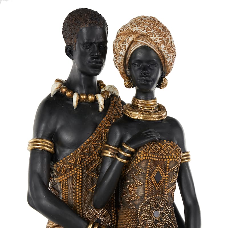 Black Resin Tall Family Decorative Sculpture with Gold Jewels