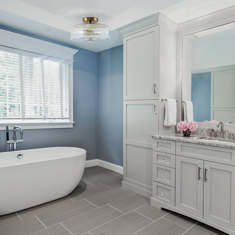 3-Light Modern Gold Dome Semi Flush Mount Lights with Ribbed Glass Shape - Brass