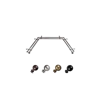 Bay Window Curtain Rods 20-72 Inch Telescoping, Metal Black Finials, 3 Part Window Hardware - M