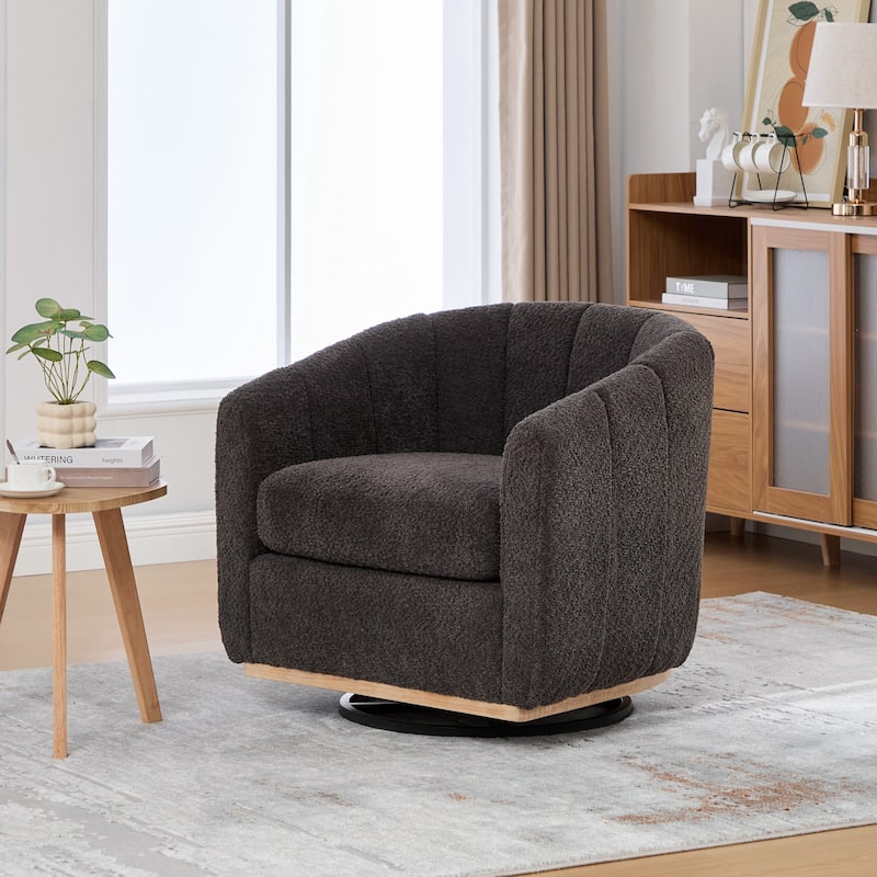 31.89" W Pumpkin-Shape Barrel Swivel Chair Modern Chenille Swivel Accent Chair with Metal Base, Upholstered Tufted Armchair