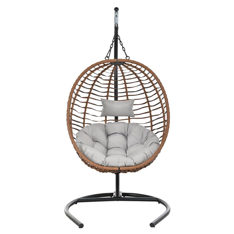 Single Person Folding Egg Chair Hanging Egg Chair with Stand, Wicker Hammock Swing Chair with Adjustable Anti-Slip Feet