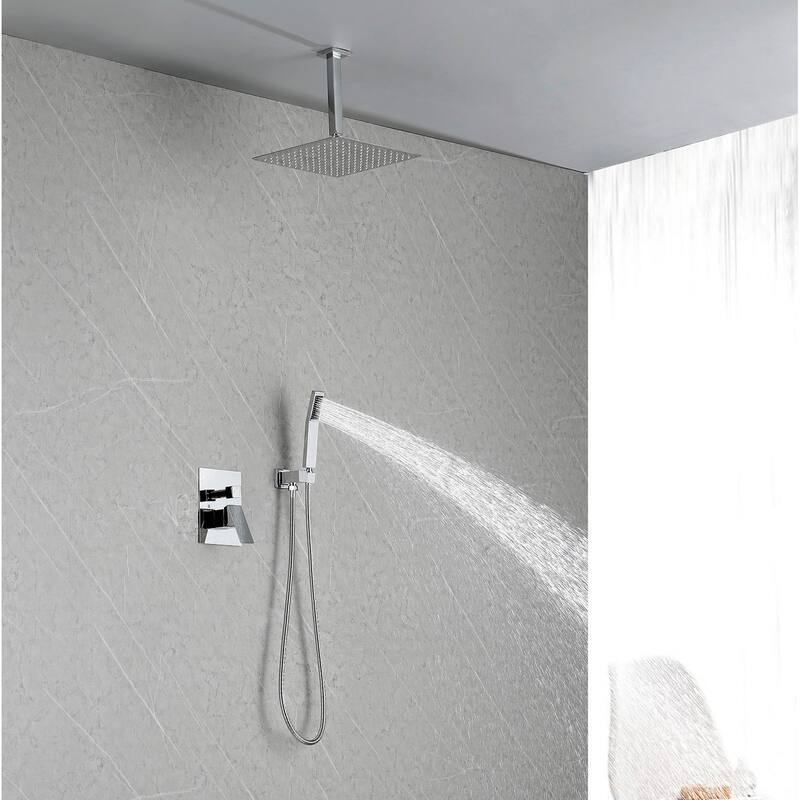 Shower Faucets Sets Complete Shower System 12 Inches Rain Shower Head with Handheld Shower Valve - Chrome