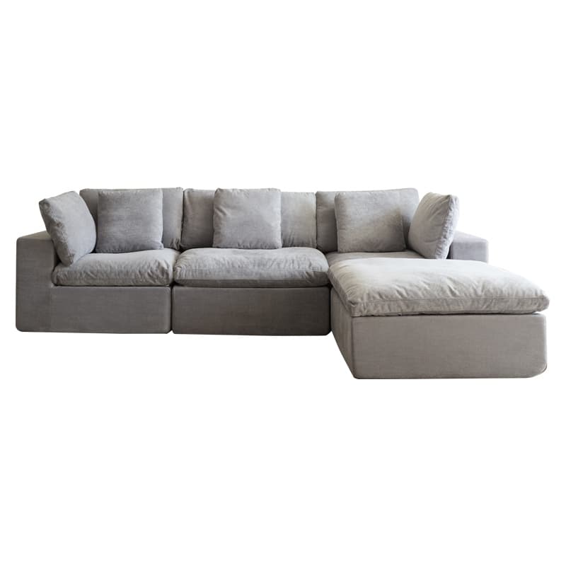 Flannel Sleeper Sofa Bed Modular Deep Seat Couch L-shaped Sectional Sofa with Ottoman Chaise Lounge and Pillows for Living Room