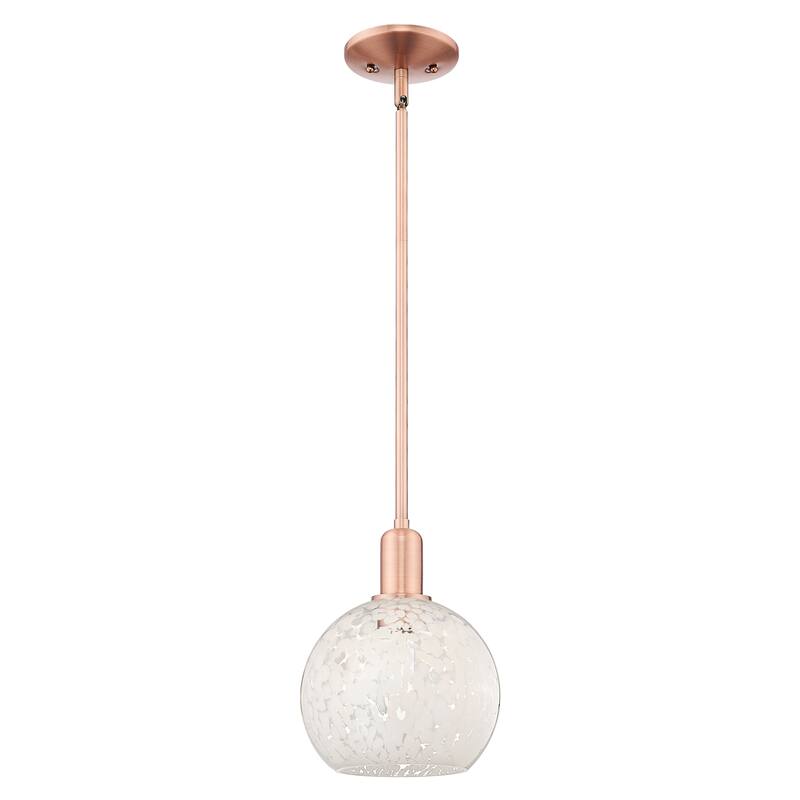 Innovations Lighting Endless Possibilities Arcadia - White Mouchette - 1 Light 8" Stem Hung Mini Pendant - Antique Copper