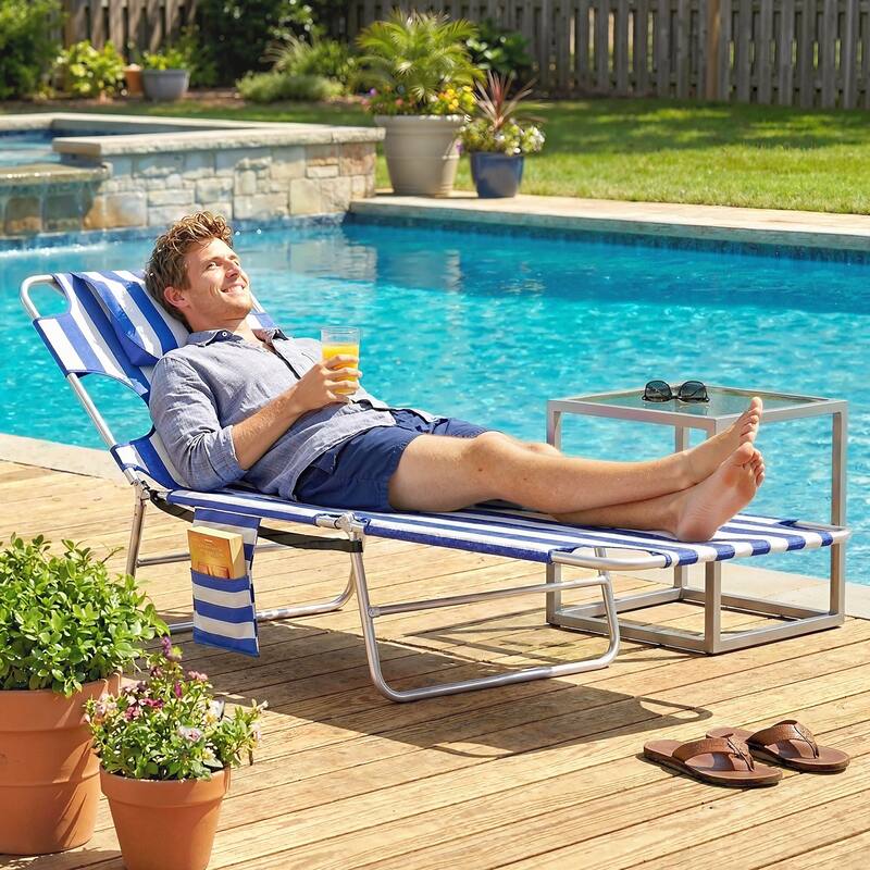 Outsunny Chaise Lounge Chair Outdoor with Face Arm Hole, 5-Position Reclining Face Down Tanning Chair with Carry Strap