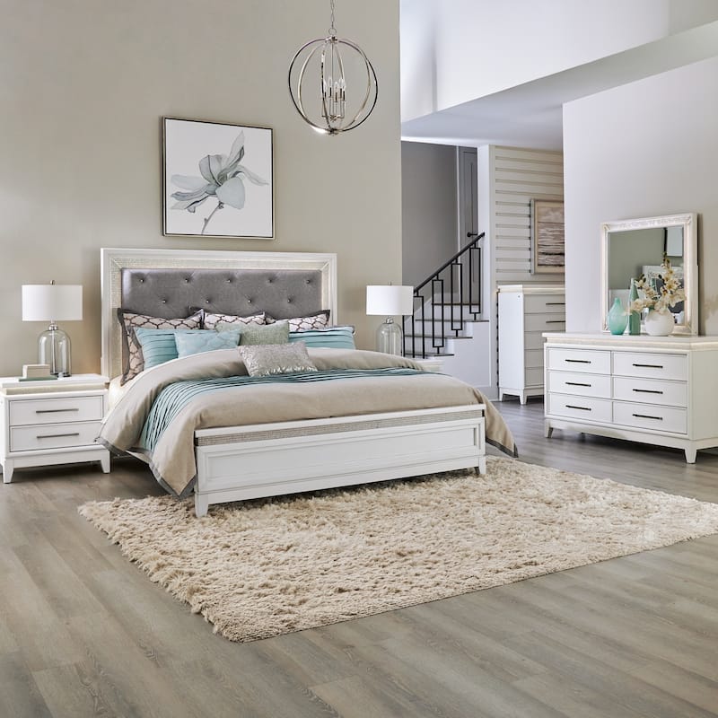 Liberty Furniture Reflections Upholstered Bed, Dresser & Mirror, Chest, Night Stand - King or Queen - Bed, Dresser, Mirror, Chest, Nightstand - King
