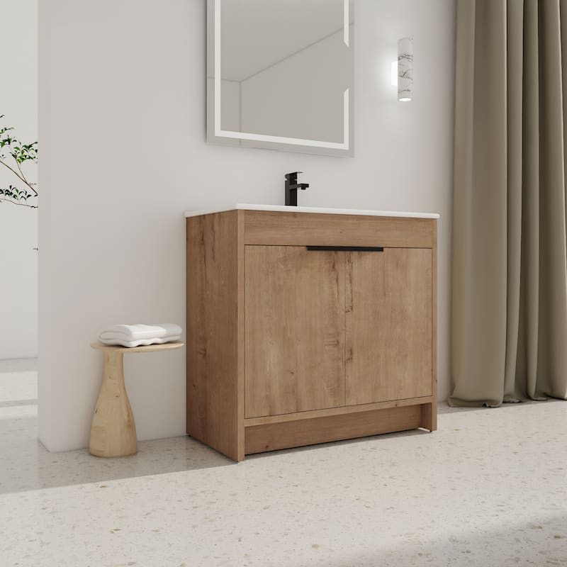 36" Freestanding Bathroom Vanity with White Ceramic Sink ,2 Soft-Close Cabinet Doors