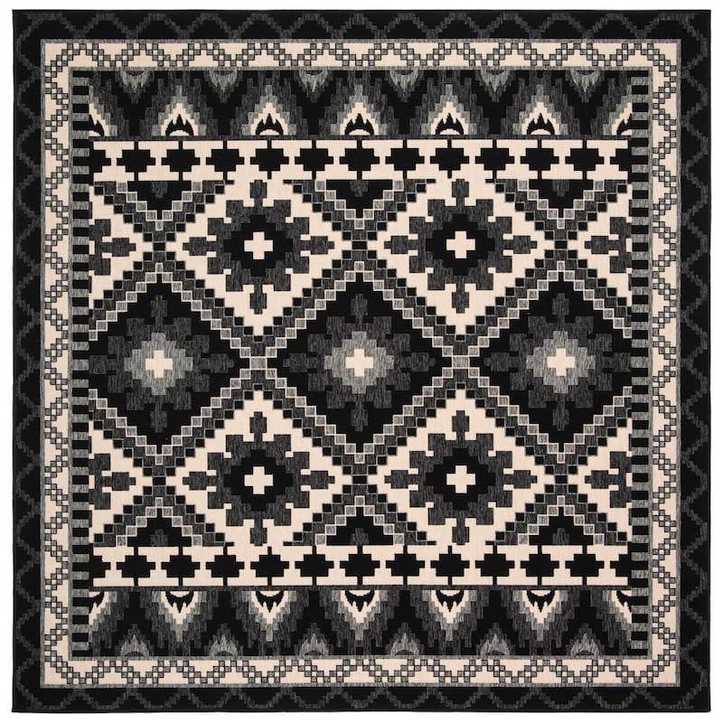 SAFAVIEH Veranda Vitaline Indoor/ Outdoor Waterproof Patio Backyard Rug - 3' x 3' Square - Black/Beige