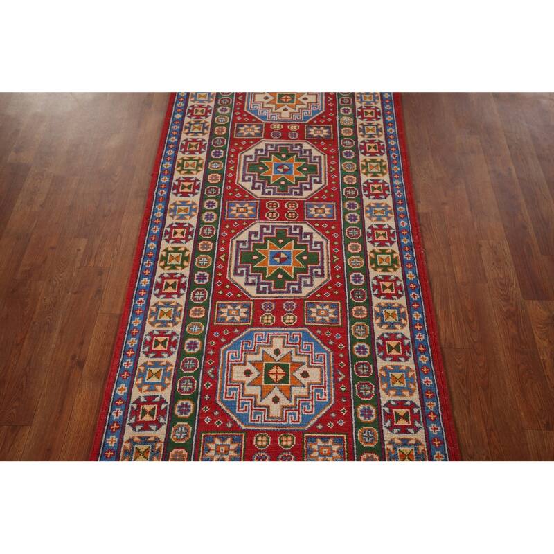Kazak Oriental Runner Rug Handmade Traditional Red Wool Carpet - 2'9" x 13'1"