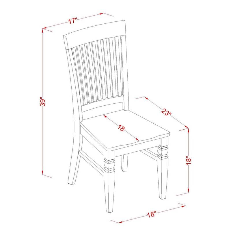 East West Furniture Weston Dining Chairs - Slat Back Wood Seat Chairs, Set of 2(Finish Options)