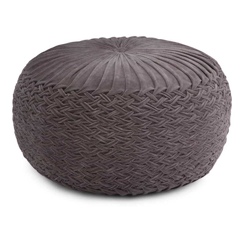 WYNDENHALL Faye Round Pouf in Velvet Fabric