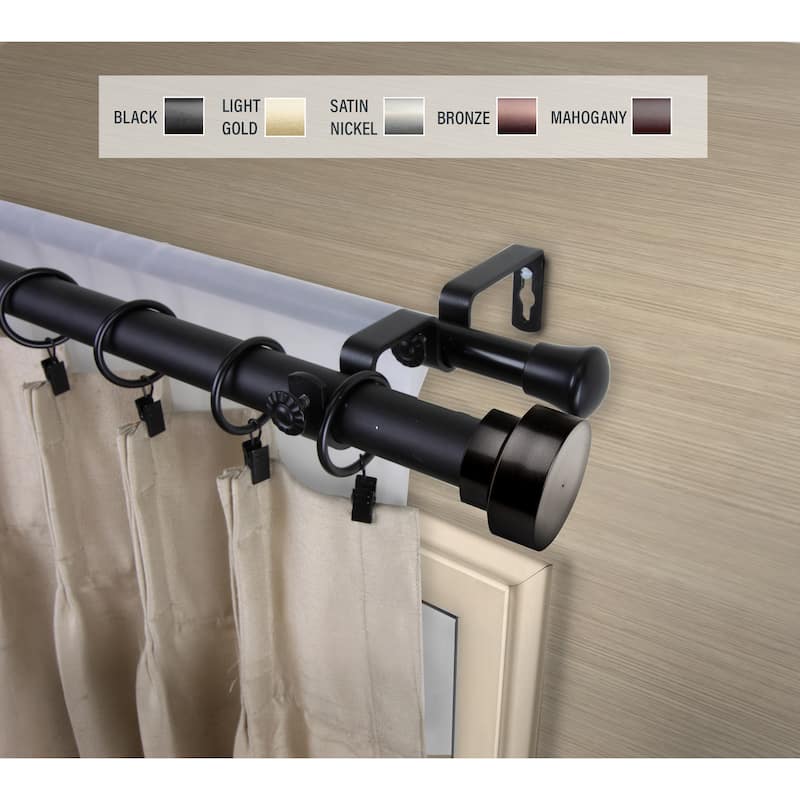 InStyleDesign Beret 1 inch Diameter Adjustable Double Curtain Rod - 48-84 inch - Black