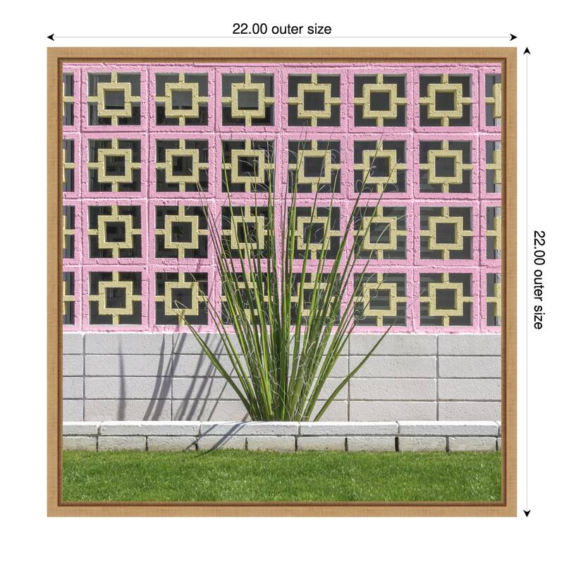 Mid Century Breeze Block Wall with Cactus by Tom Windeknecht Framed Canvas Wall Art Print - Sylvie Natural - 22 x 22 in