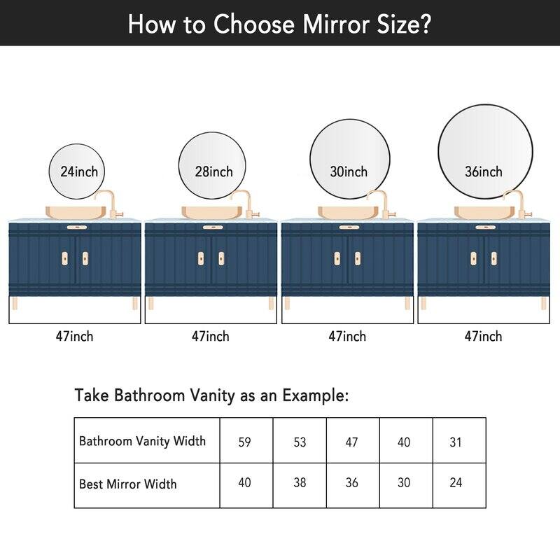 Wall Round Mirror 30'' Modern Brushed Metal Frame Wall-Mounted